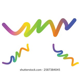 This vibrant vector illustration features colorful wavy lines with a dynamic rainbow gradient, creating an abstract and modern design. The fluid curves and swirling patterns 
