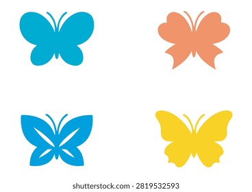This vibrant vector illustration features a collection of colorful butterfly silhouette icons showcasing minimalist and diverse wing designs. The set includes four unique insect shapes rendered in cheerful solid tones of teal, peach, blue, and yellow. Modern, clean, and versatile, these graphic elements are ideal for nature-themed projects, spring or summer designs, children's content, and digital UI elements.

#ButterflySilhouette #VectorGraphics #InsectArt #MinimalistButterflies #ModernDesign #CreativeIcons #NatureAndWildlife #AppDesign #ColorfulArt #VectorIllustration