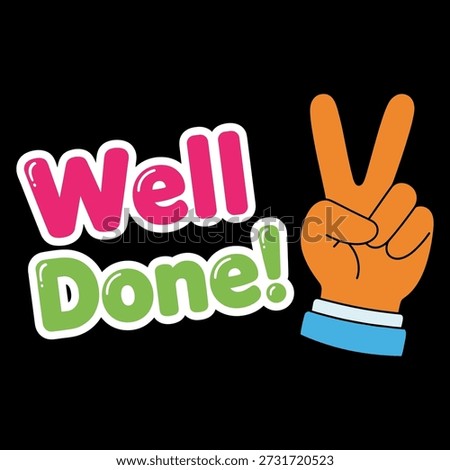 This vibrant vector illustration features a hand making a peace sign, symbolizing accomplishment and success. Perfect for celebrating achievements and milestones.