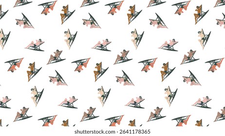 This vibrant vector illustration presents a seamless and repeating pattern featuring diverse individuals relaxing on beach chairs, capturing the essence of a lively summer vacation.