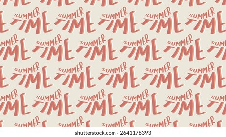 This vibrant vector illustration showcases a dynamic seamless and repeating pattern featuring the cheerful phrase "SUMMER TIME." 