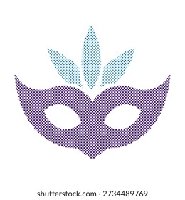 This vibrant vector illustration showcases a festive carnival mask with elegant blue and purple half-tone dot patterns, perfect for celebrating holidays, parties, and joyous occasions, adding charm and mystique.