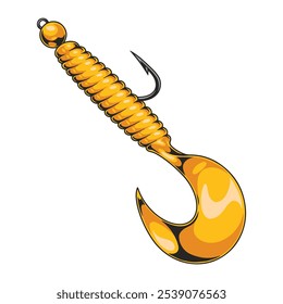 Este gancho de pesca amarelo vibrante apresenta um design espiral único mostrando sua forma elegante e ponto afiado. Perfeito para ilustrar artes de pesca e aventuras ao ar livre.