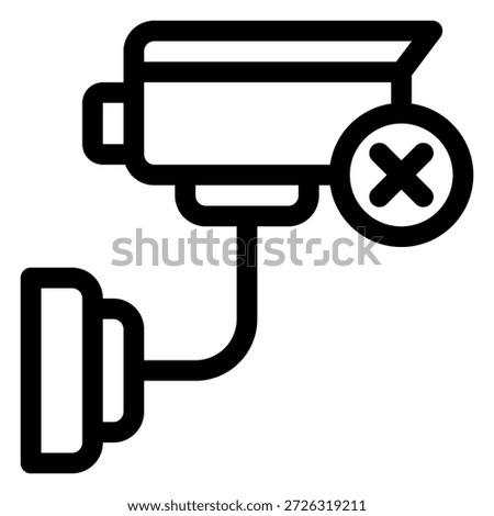 This vibrantly colored line icon illustrates a disabled or malfunctioning closed-circuit television camera (CCTV) system, featuring a security camera with a red cross indicating an error, failure, or privacy concern.