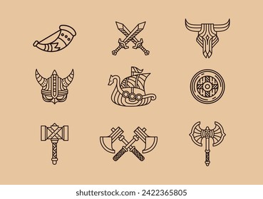 Dies sind die Symbole für Vintage Outline, Elegant und Cool Viking für Ornament, Element, Accessoires oder alle grafischen Design-Anforderungen.