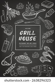 This vintage restaurant menu, prepared with carefully hand-drawn food illustrations on a chalkboard, is an ideal choice for businesses that want to reflect a nostalgic atmosphere.