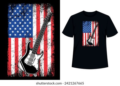 This Vintage Rock Guitar design features a patriotic United States Flag background with an electric guitar. This guitarist design is the perfect gift for father's day, birthday, guitar player.