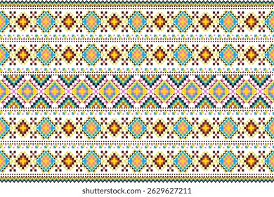 This vintage textile pattern showcases ethnic fabric and tribal aesthetics with geometric forms. The textile pattern, designed as a vector textile, highlights cultural charm through a classic vintage 
