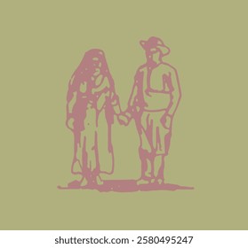 This vintage-style graphic features a hand-drawn couple holding hands, emphasizing positivity and love. Ideal for apparel, posters, and social media, this powerful message encourages unity.