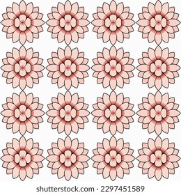 This vintage-style vector pattern features flowery motifs in watercolor on pink background with art deco and stylized geometric motifs.