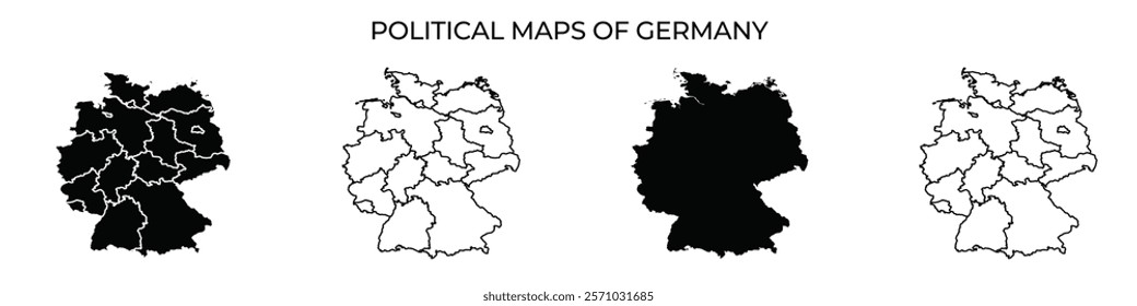 This visual depicts the changing political outlines of Germany, showcasing four distinct maps that illustrate the countrys historical shifts and administrative divisions.