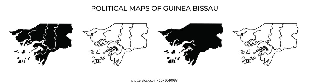 This visual depicts political maps of Guinea Bissau, showing different regions highlighted and compared. The maps provide insights into various administrative divisions and boundaries.