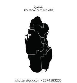 This visual depicts the political outline of Qatar, showcasing the administrative divisions of the country. The distinct borders offer a clear view of the regions.