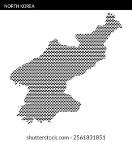 This visual displays a dot map of North Korea, highlighting its geographical boundaries and structure efficiently.