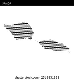 This visual displays a dotted map of Samoa, emphasizing its key islands and geographical features in a minimalist design.
