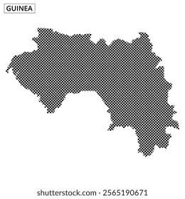 This visual displays a dotted map of Guinea, showcasing its geographic layout and contours in a minimalist style.