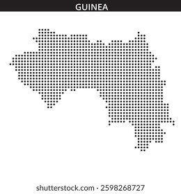 This visual displays a dotted map of Guinea, showcasing its geographic layout and contours in a minimalist style.