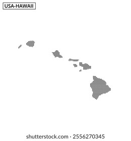 This visual displays an outline map of Hawaii featuring a dotted pattern which represents the islands' geographical layout.