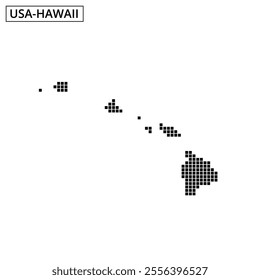 This visual displays an outline map of Hawaii featuring a dotted pattern which represents the islands' geographical layout.
