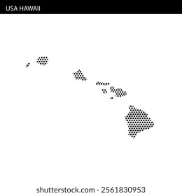 This visual displays an outline map of Hawaii featuring a dotted pattern which represents the islands' geographical layout.