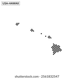 This visual displays an outline map of Hawaii featuring a dotted pattern which represents the islands' geographical layout.