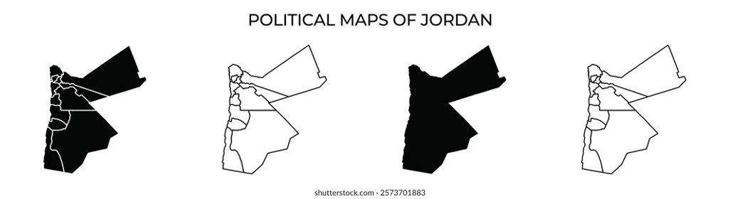 This visual displays various political maps of Jordan highlighting different territorial designs. Each map illustrates changes in borders and regions within the country.