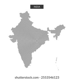 This visual features a dotted representation of India's geographical outline on a white background, highlighting its shape and borders.