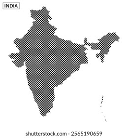 This visual features a dotted representation of India's geographical outline on a white background, highlighting its shape and borders.