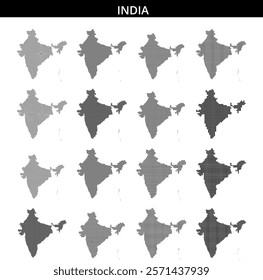 This visual features a dotted representation of India's geographical outline on a white background, highlighting its shape and borders.