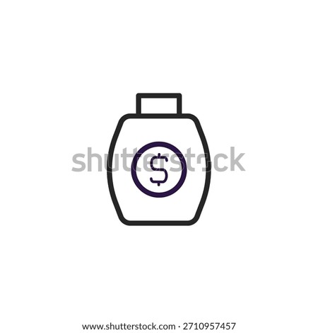 This visual icon of a beauty container intertwined with a dollar symbol is designed to communicate ideas of value, cosmetics, and monetary consideration. Its refined design style gives the icon a