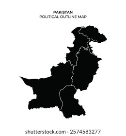 This visual representation displays the political outline of Pakistan, highlighting the provincial boundaries and geographic layout of the country, emphasizing its distinct regions.