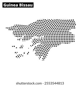 This visual showcases a dotted outline of Guinea Bissau, emphasizing its distinctive shape and surrounding islands in a creative style.