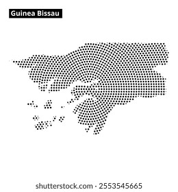 This visual showcases a dotted outline of Guinea Bissau, emphasizing its distinctive shape and surrounding islands in a creative style.