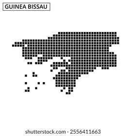 This visual showcases a dotted outline of Guinea Bissau, emphasizing its distinctive shape and surrounding islands in a creative style.