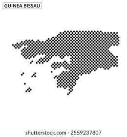 This visual showcases a dotted outline of Guinea Bissau, emphasizing its distinctive shape and surrounding islands in a creative style.