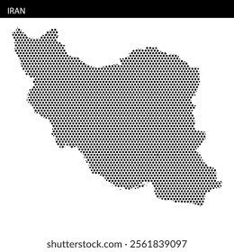 This visualization features Iran outlined with dotted patterns and contour lines, showcasing the country's shape and geography effectively.