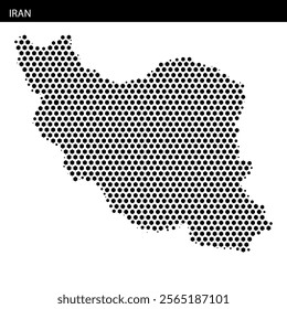 This visualization features Iran outlined with dotted patterns and contour lines, showcasing the country's shape and geography effectively.