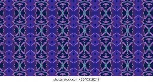 This visually captivating seamless pattern showcases deep blue gradients with teal and purple accents.