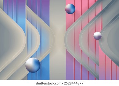 This visually striking abstract background features flowing curved lines in a harmonious blend of pastel colors, including soft blues, pinks, and grays. The design incorporates three-dimensional.