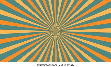 This visually striking illustration features a radial burst pattern with alternating orange and blue rays emanating from a central point.