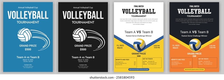 This Volleyball Tournament Flyer Template is perfect for promoting local and professional volleyball events. Designed with a modern and energetic style, this flyer works great for sports clubs, 