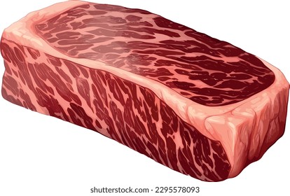 This wagyu beef illustration showcases a marbled piece of meat, with fine veins of intramuscular fat running through it.