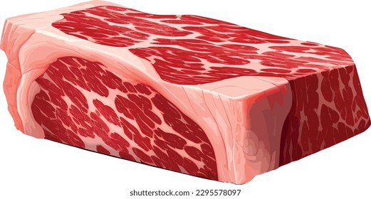 This wagyu beef illustration showcases a marbled piece of meat, with fine veins of intramuscular fat running through it.