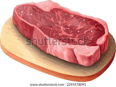 This wagyu beef illustration showcases a marbled piece of meat, with fine veins of intramuscular fat running through it.