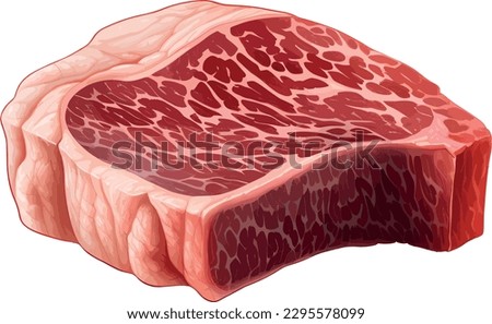 This wagyu beef illustration showcases a marbled piece of meat, with fine veins of intramuscular fat running through it.
