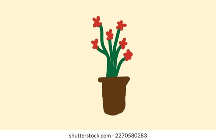 This wallpaper illustrates a red flower in a pot