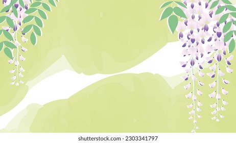 This is a watercolor background frame illustration of a wisteria flower cluster hanging down.