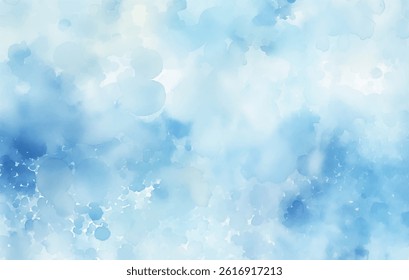 This watercolor vector background features a blend of soft blue tones with fluid brush strokes and splashes. It provides a calming and artistic backdrop for various creative applications