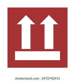 This way up arrows red square. A packaging direction symbol. Isolated on a white background.