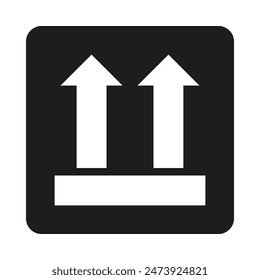 This way up arrows rounded square. A black packaging direction symbol. Isolated on a white background.